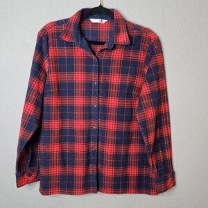 Riders by Lee‎ Womens Medium Plaid Fleece Shirt Button Up Red Blue Western
